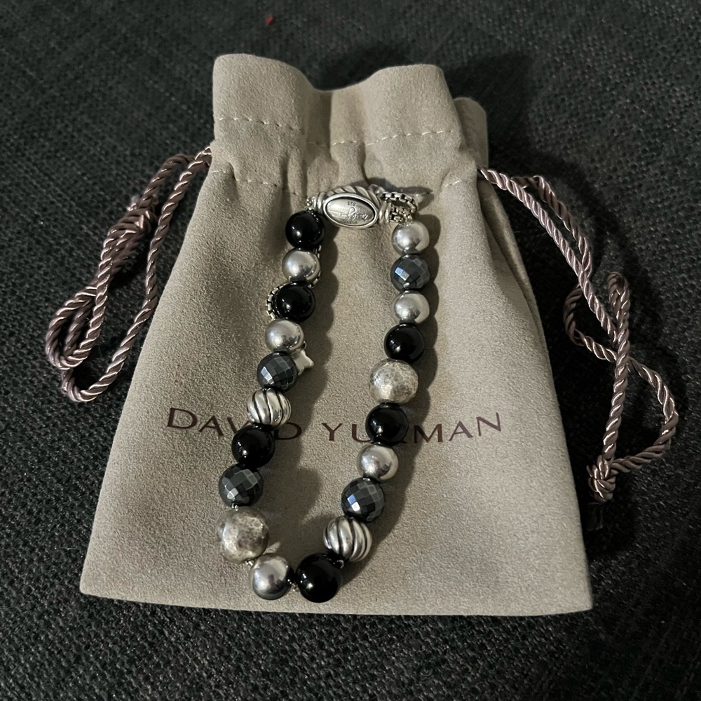 David Yurman Silver and Black Beaded Bracelet